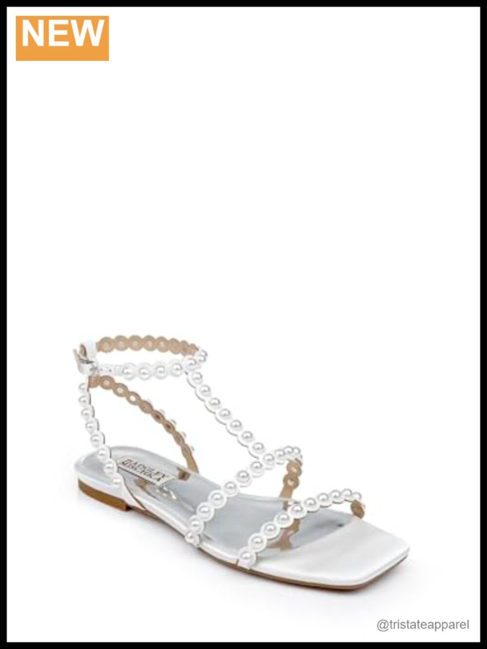 Badgley Mischka Cami Pearl Embellished Gladiator Flat Sandal Leather